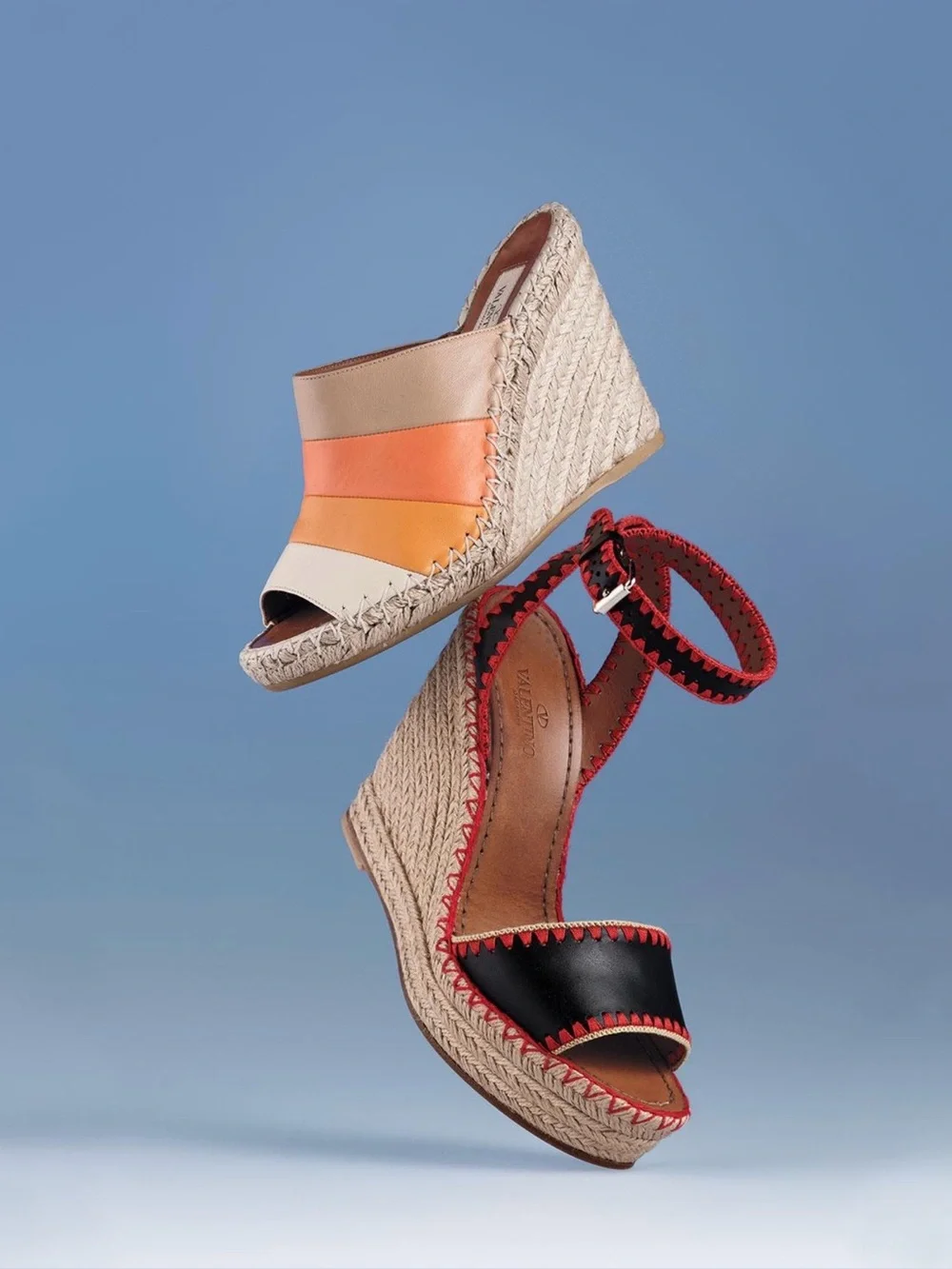 Valentino 1975 striped leather espadrille wedge sandals size 39